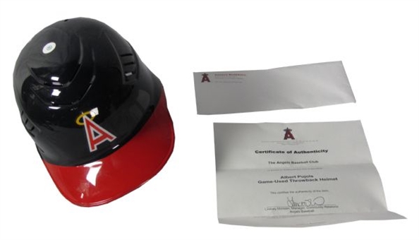 2012 Albert Pujols Game Used California Angels Throwback Helmet (Angels LOA. MLB AUTH)